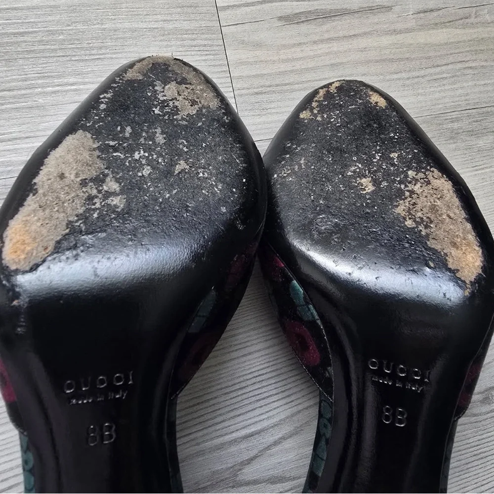 GUCCI 132461 Stiletto Womens Size 8B Black Heel Horsebit Peep Toe Pumps - Picture 7 of 7